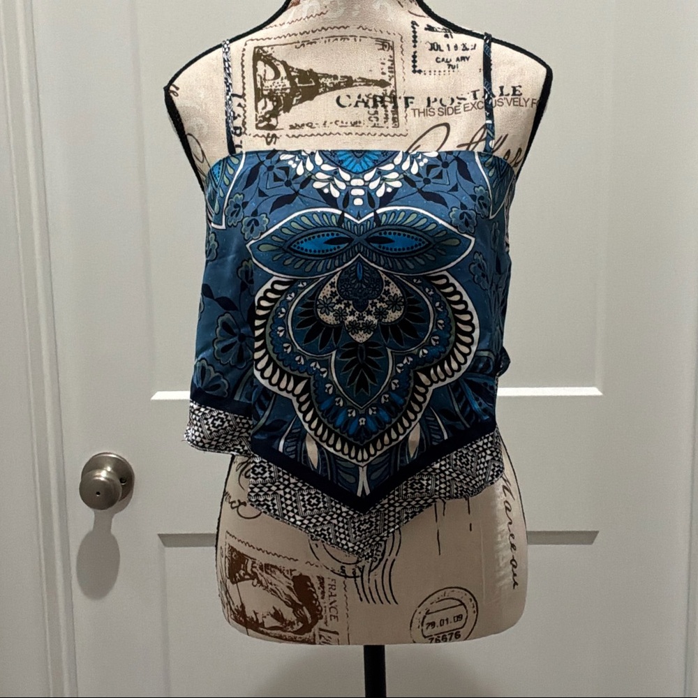 New With Tag: Thirty Thirty Blue Paisley Bandana Wrap Top